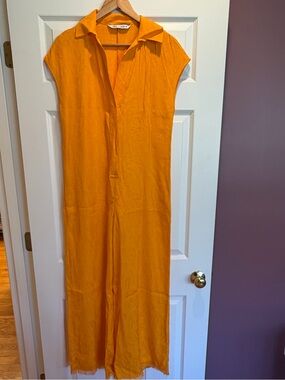 Zara Orange Short-Sleeve Collared Jumpsuit